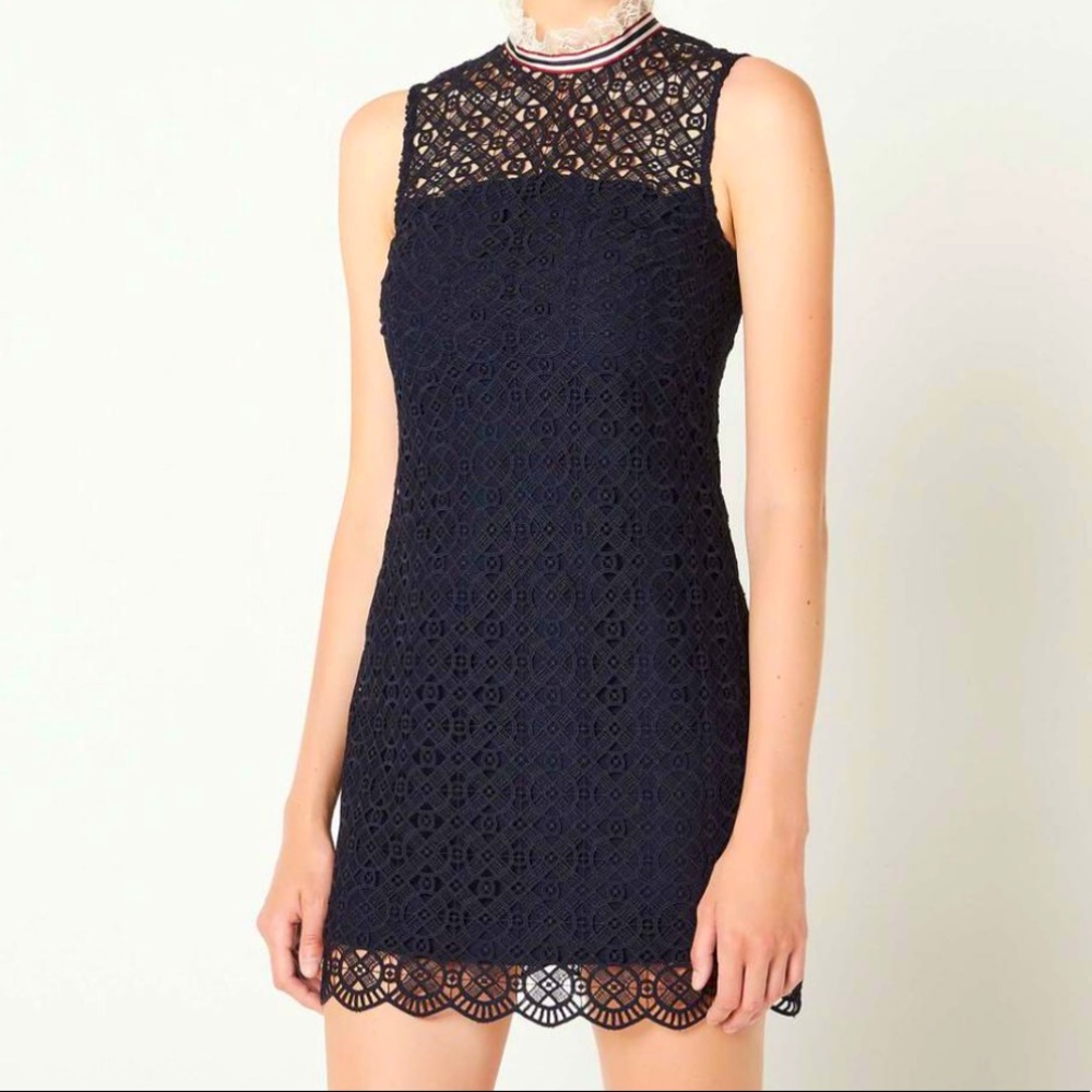 NWT SANDRO High-neck Lace Dress In Navy Size 40 M